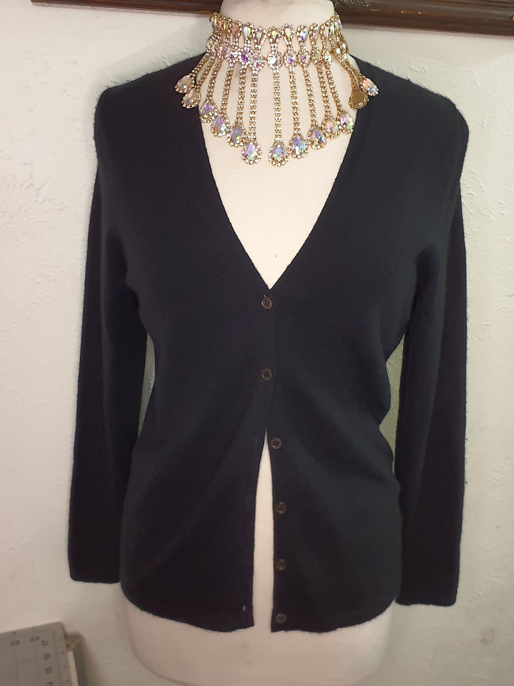 Pure Collection 100% Cashmere Black V-Neck Button-Front Sweater
